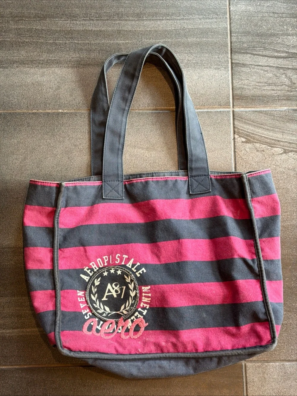 Aeropostale Navy Pink Striped Tote Bag vintage Y2K  Messenger/ Shoulder Bag